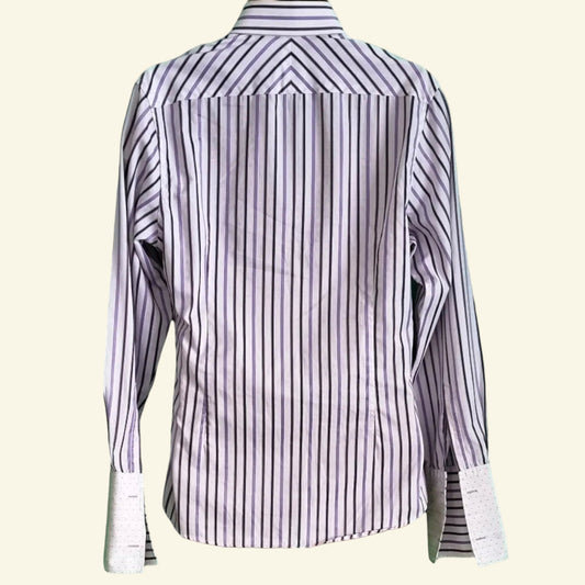 St George by DUFFER Mens White & Lilac Multi Stripe Shirt. Size 15½ collar. - Timelessfashions