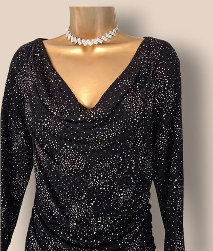 Damsel In A Dress Black And Gold Ruched Bodycon Dress UK 14 US 10 EU 42 - Timelessfashions