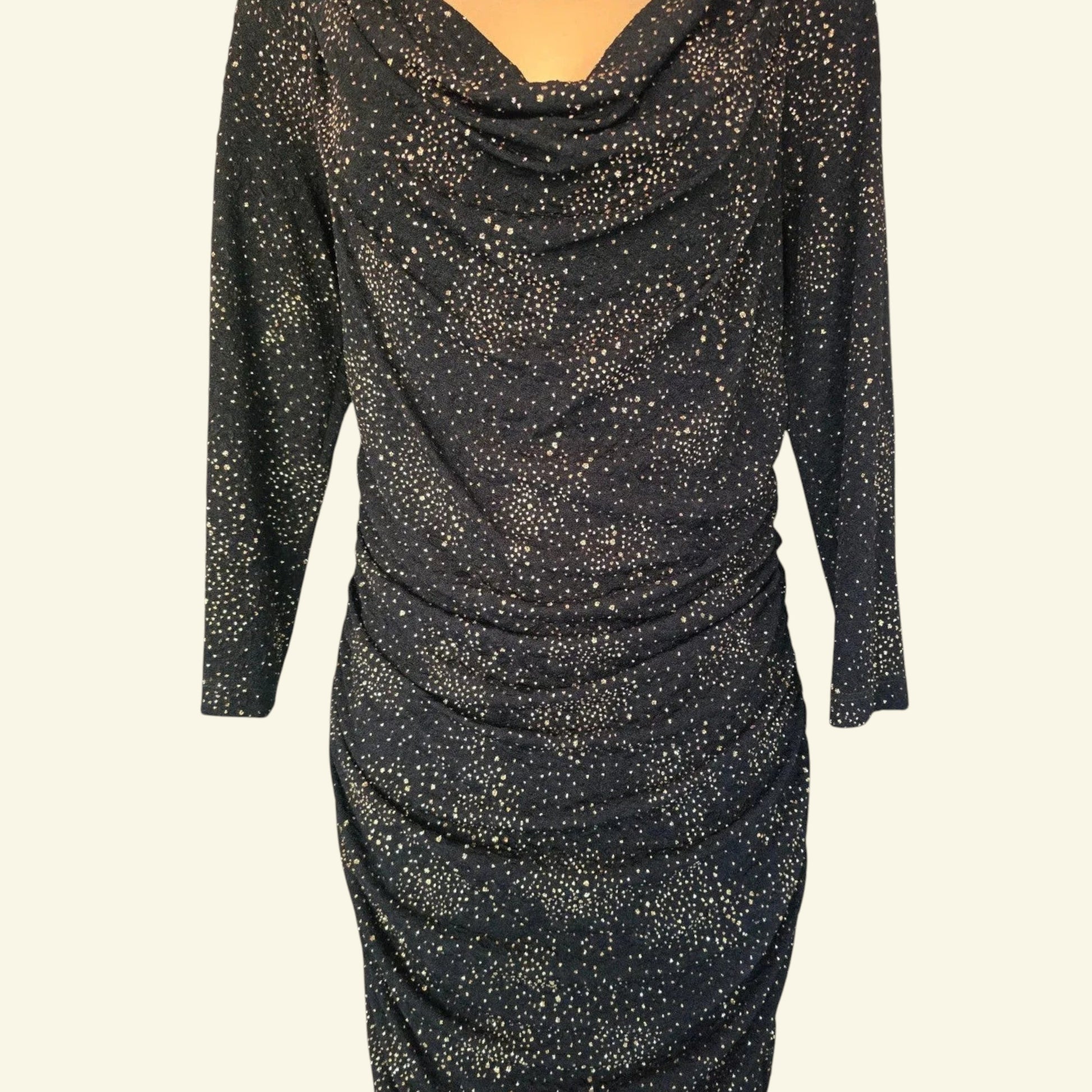 Damsel In A Dress Black And Gold Ruched Bodycon Dress UK 14 US 10 EU 42 - Timelessfashions
