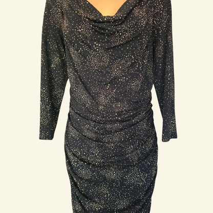 Damsel In A Dress Black And Gold Ruched Bodycon Dress UK 14 US 10 EU 42 - Timelessfashions
