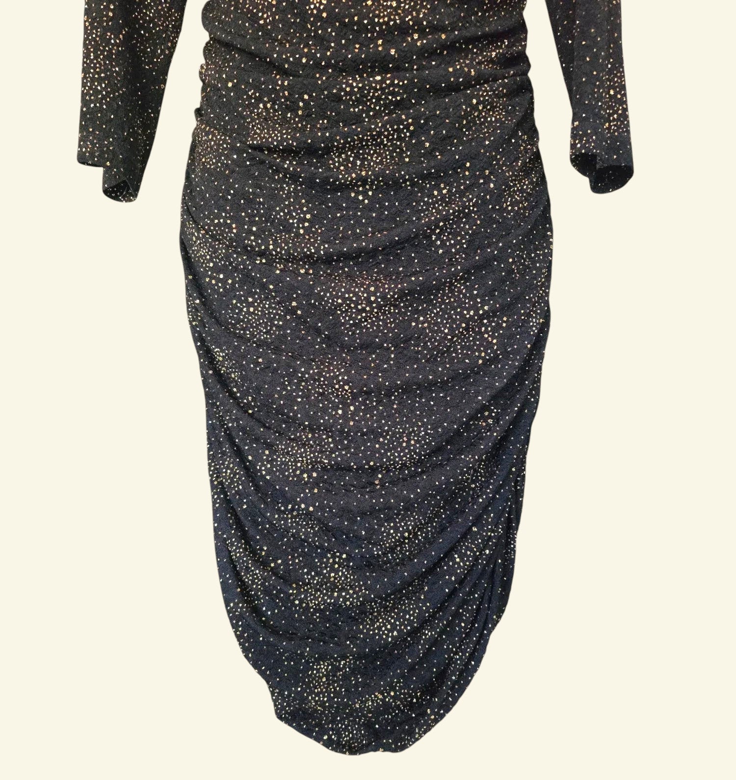 Damsel In A Dress Black And Gold Ruched Bodycon Dress UK 14 US 10 EU 42 - Timelessfashions
