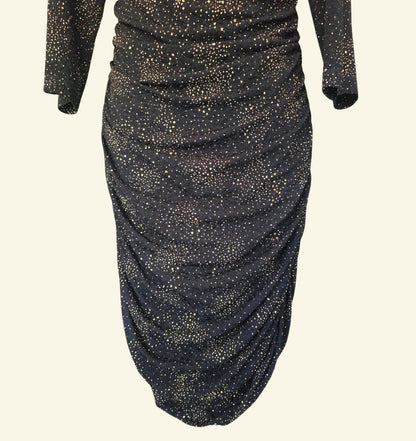Damsel In A Dress Black And Gold Ruched Bodycon Dress UK 14 US 10 EU 42 - Timelessfashions