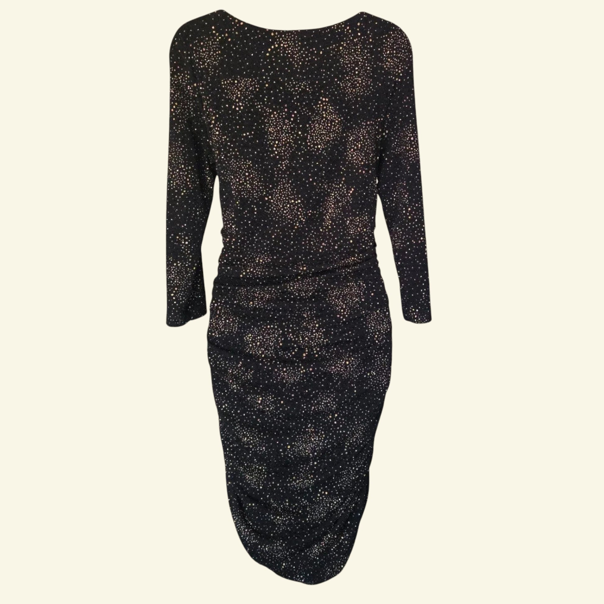 Damsel In A Dress Black And Gold Ruched Bodycon Dress UK 14 US 10 EU 42 - Timelessfashions