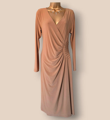 Damsel In A Dress Wrap Style Camel Lined Dress UK 14 US 10 EU 42 - Timelessfashions