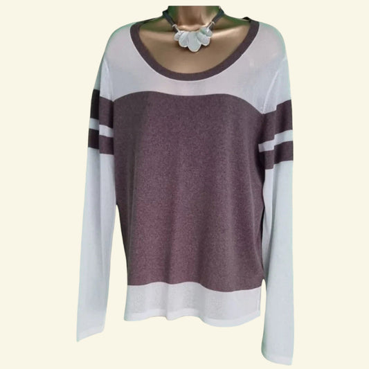 DKNY Womens Mocha and White Striped Jumper UK 12/14 US 8/10 EU 40/42 - Timelessfashions