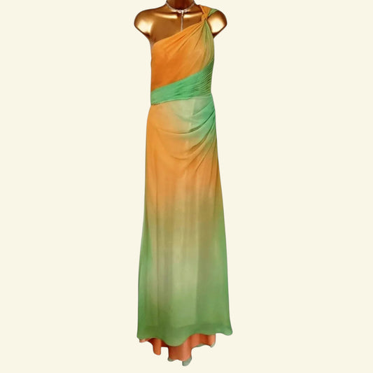 Faviana Couture Peach & Green Fish Tail Maxi Dress UK 6 US 2 EU 34 IT 38 - Timelessfashions