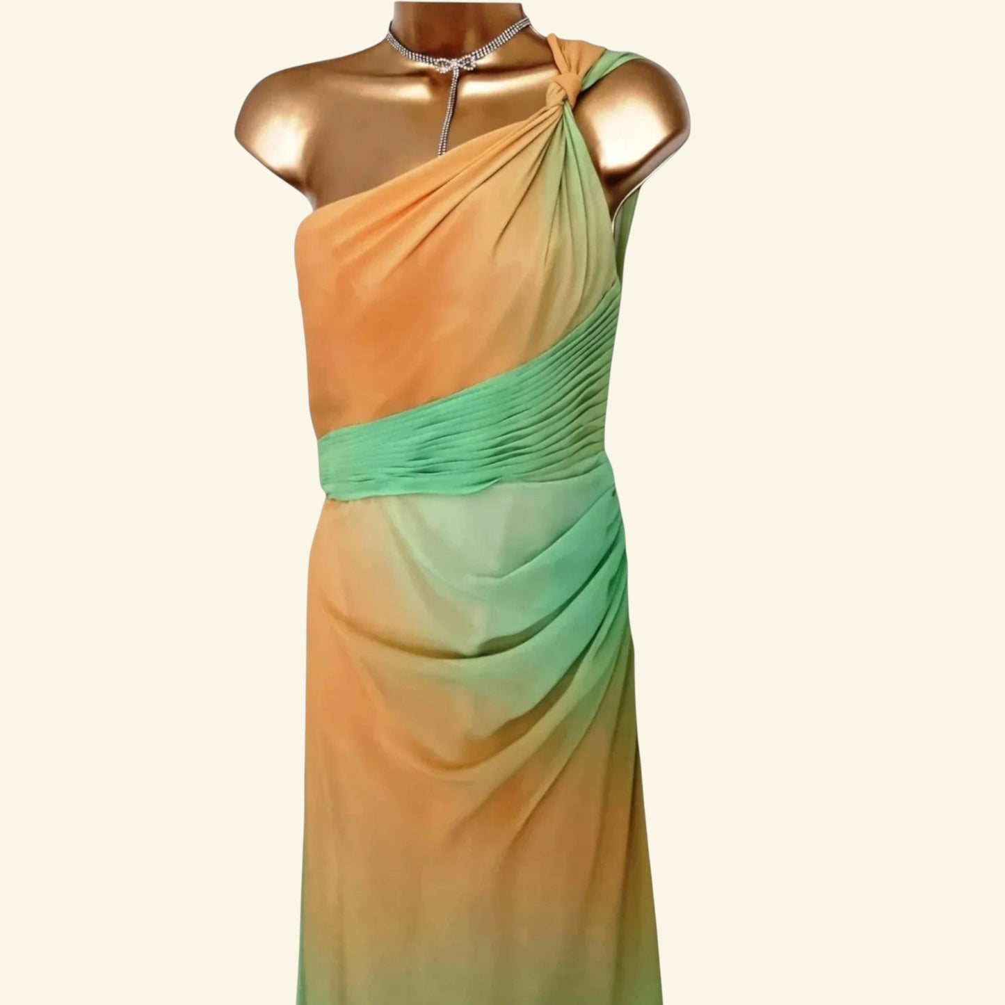 Faviana Couture Peach & Green Fish Tail Maxi Dress UK 6 US 2 EU 34 IT 38 - Timelessfashions