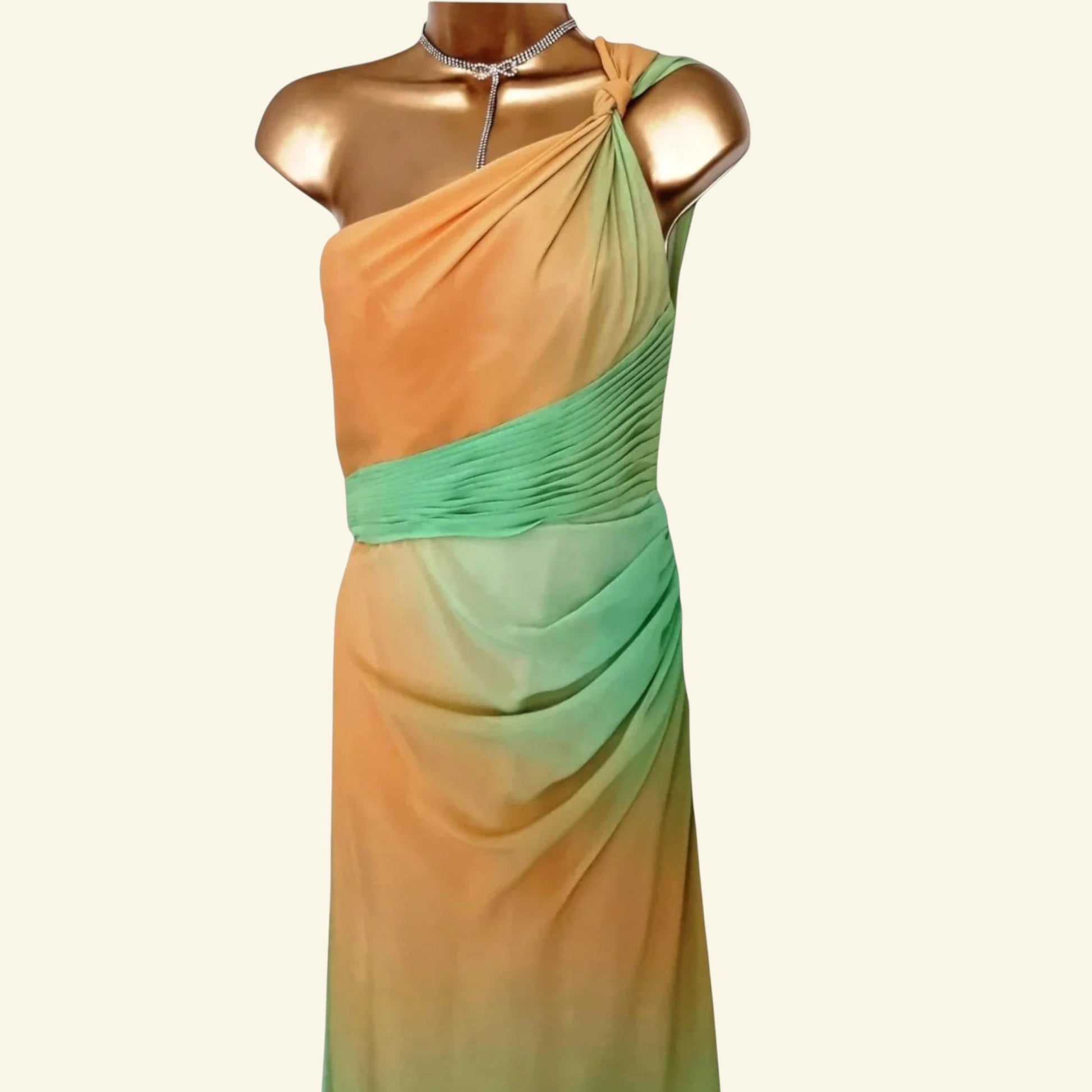 Faviana Couture Peach & Green Fish Tail Maxi Dress UK 6 US 2 EU 34 IT 38 - Timelessfashions