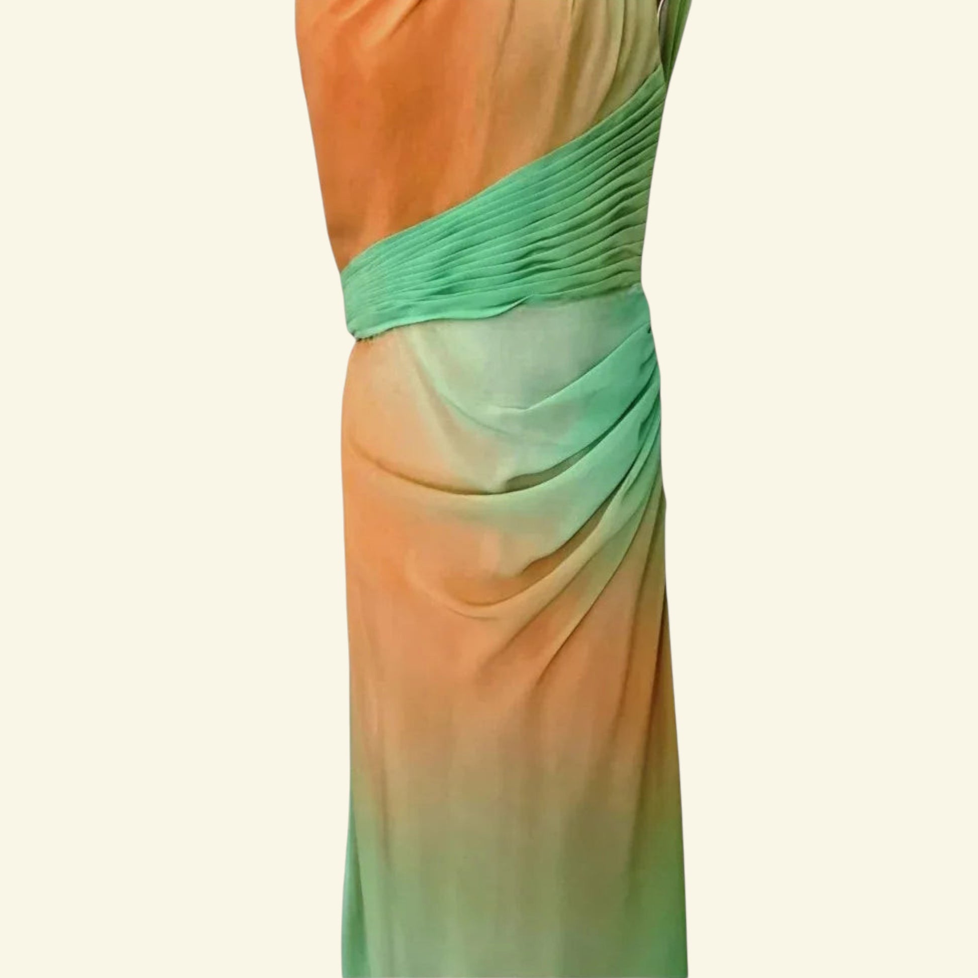 Faviana Couture Peach & Green Fish Tail Maxi Dress UK 6 US 2 EU 34 IT 38 - Timelessfashions