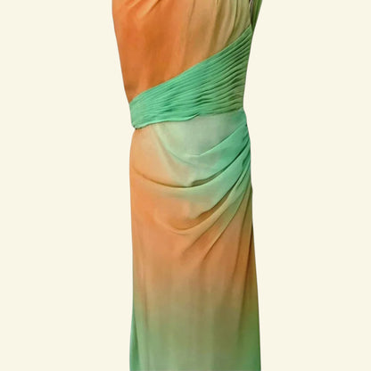 Faviana Couture Peach & Green Fish Tail Maxi Dress UK 6 US 2 EU 34 IT 38 - Timelessfashions