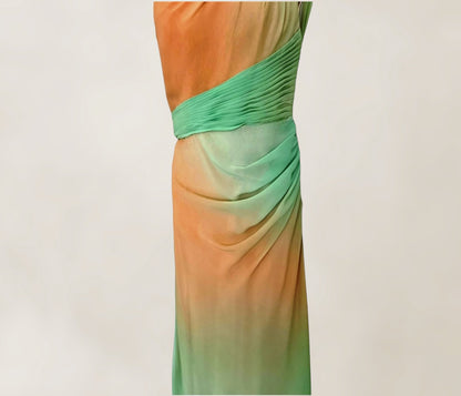 Faviana Couture Peach & Green Fish Tail Maxi Dress UK 6 US 2 EU 34 IT 38 Timeless Fashions