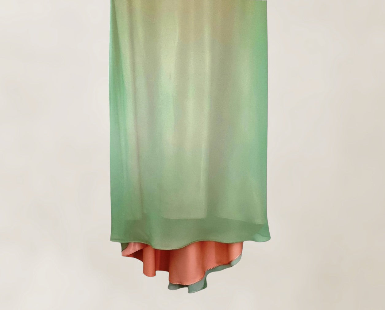 Faviana Couture Peach & Green Fish Tail Maxi Dress UK 6 US 2 EU 34 IT38 Timeless Fashions