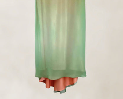 Faviana Couture Peach & Green Fish Tail Maxi Dress UK 6 US 2 EU 34 IT 38 Timeless Fashions