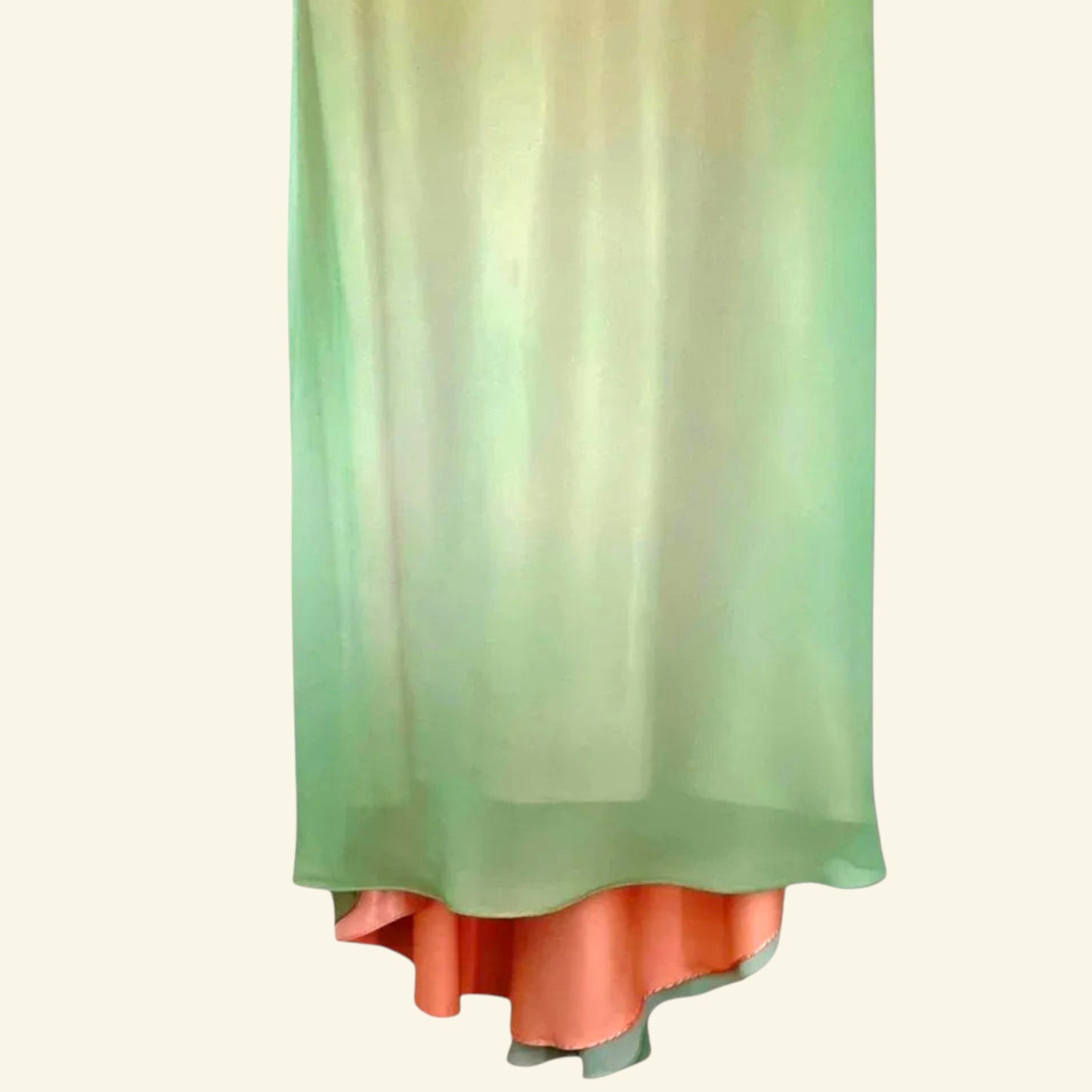 Faviana Couture Peach & Green Fish Tail Maxi Dress UK 6 US 2 EU 34 IT 38 - Timelessfashions