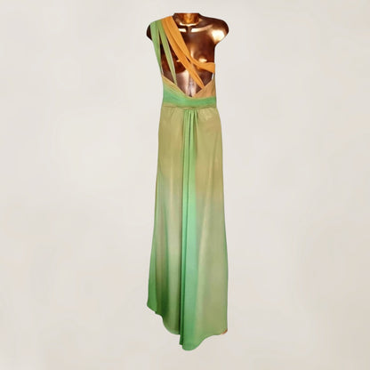 Faviana Couture Peach & Green Fish Tail Maxi Dress UK 6 US 2 EU 34 IT 38 Timeless Fashions