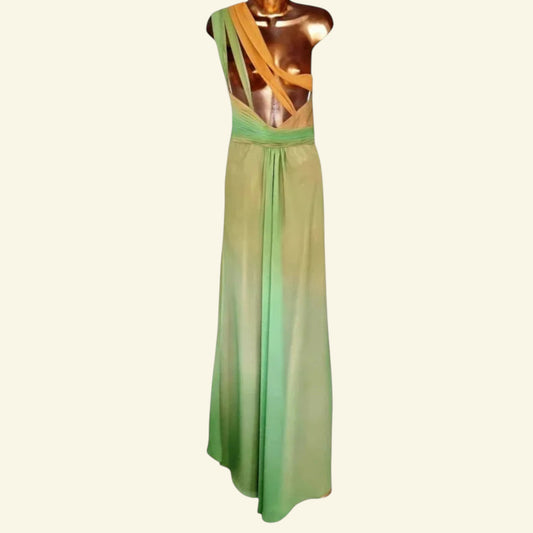 Faviana Couture Peach & Green Fish Tail Maxi Dress UK 6 US 2 EU 34 IT 38 - Timelessfashions