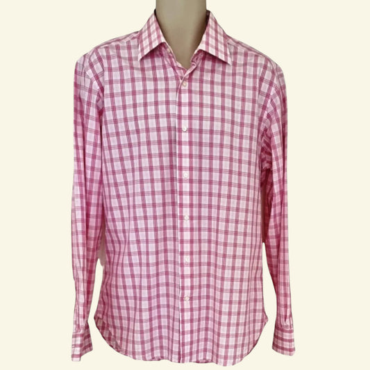 Herbie Frogg Men's Pink & White Check Cotton Shirt Collar 16" - Timelessfashions