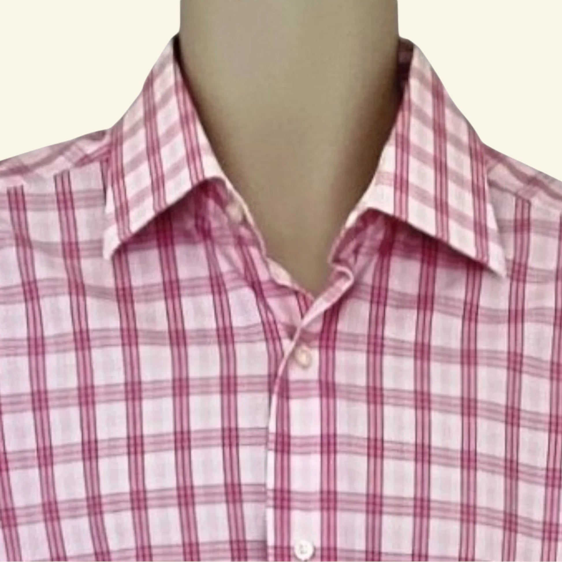 Herbie Frogg Men's Pink & White Check Cotton Shirt Collar 16" - Timelessfashions