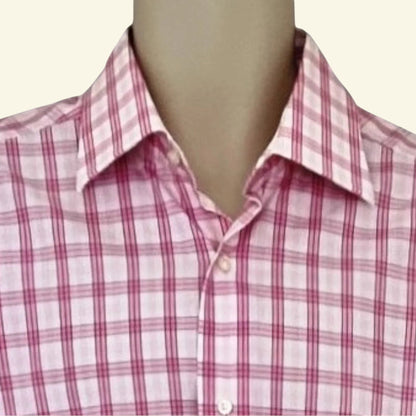 Herbie Frogg Men's Pink & White Check Cotton Shirt Collar 16" - Timelessfashions