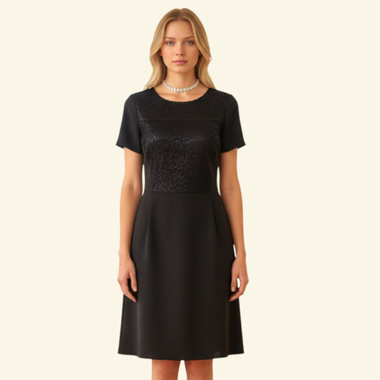 Gerard Darel Black Lace Short Sleeve Pencil Dress UK 16 US 12 EU 44