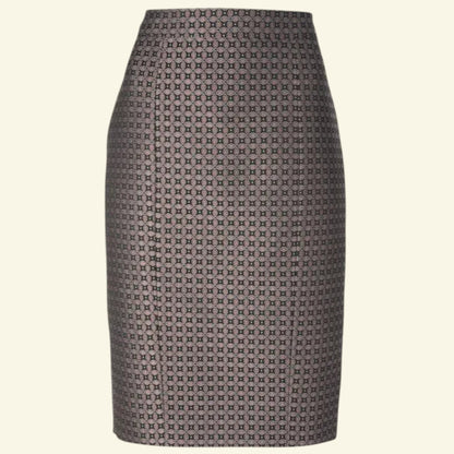 JOSEPH Cravat Jacquard Black Burgundy Pencil Skirt UK 10 US 6 EU 38 - Timelessfashions