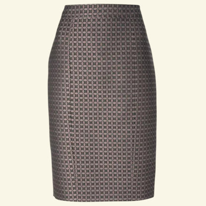 JOSEPH Cravat Jacquard Black Burgundy Pencil Skirt UK 8 - Timelessfashions