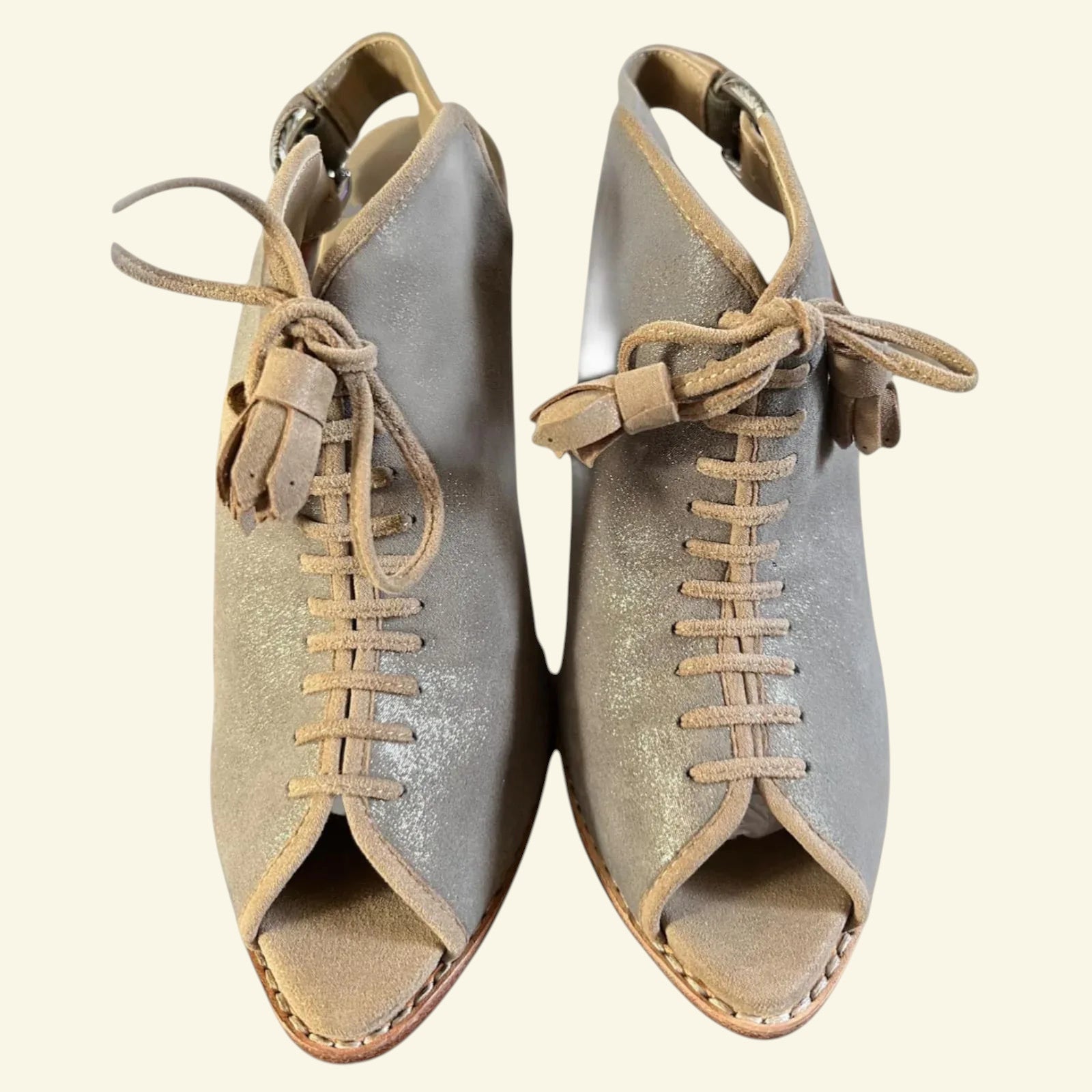 Karen Millen Neutral Shimmer Suede Lace Up Peep Toe Shoes UK 7.5 EU 41 - Timelessfashions