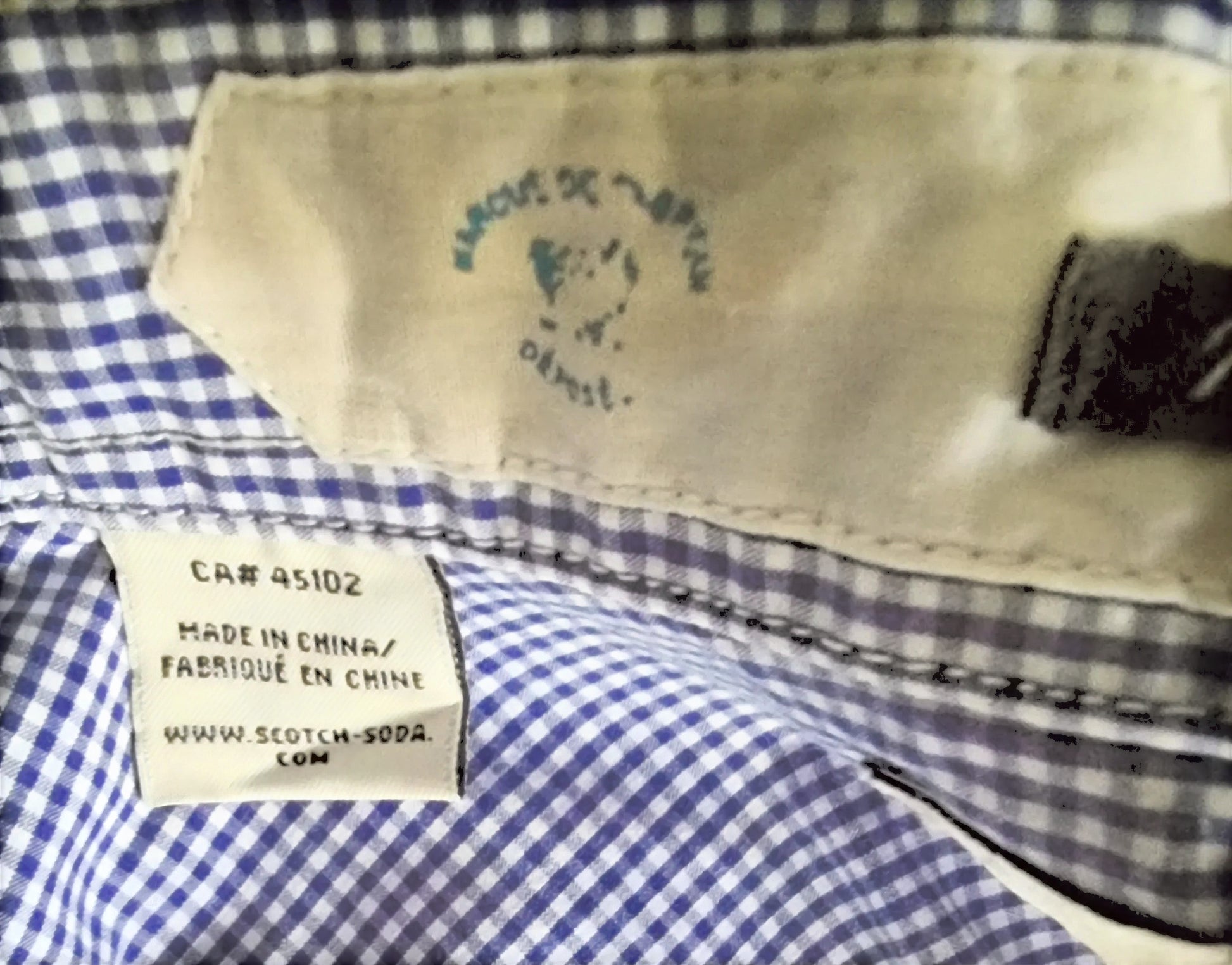 Scotch & Soda Blue & White Oxford Collar Cotton Check Mens Shirt Size M - Timelessfashions