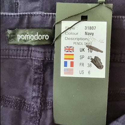 Pomodoro Women's Navy Stretch Cotton Skirt UK 10 EU 38 US 6 - Timelessfashions