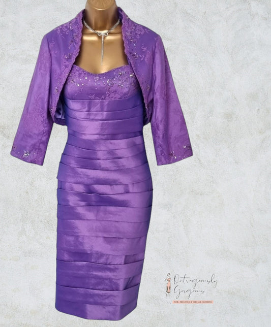 Libra Womens Lilac Embellished Dress & Bolero Jacket UK 14 US 10 EU 42 BNWT Timeless Fashions
