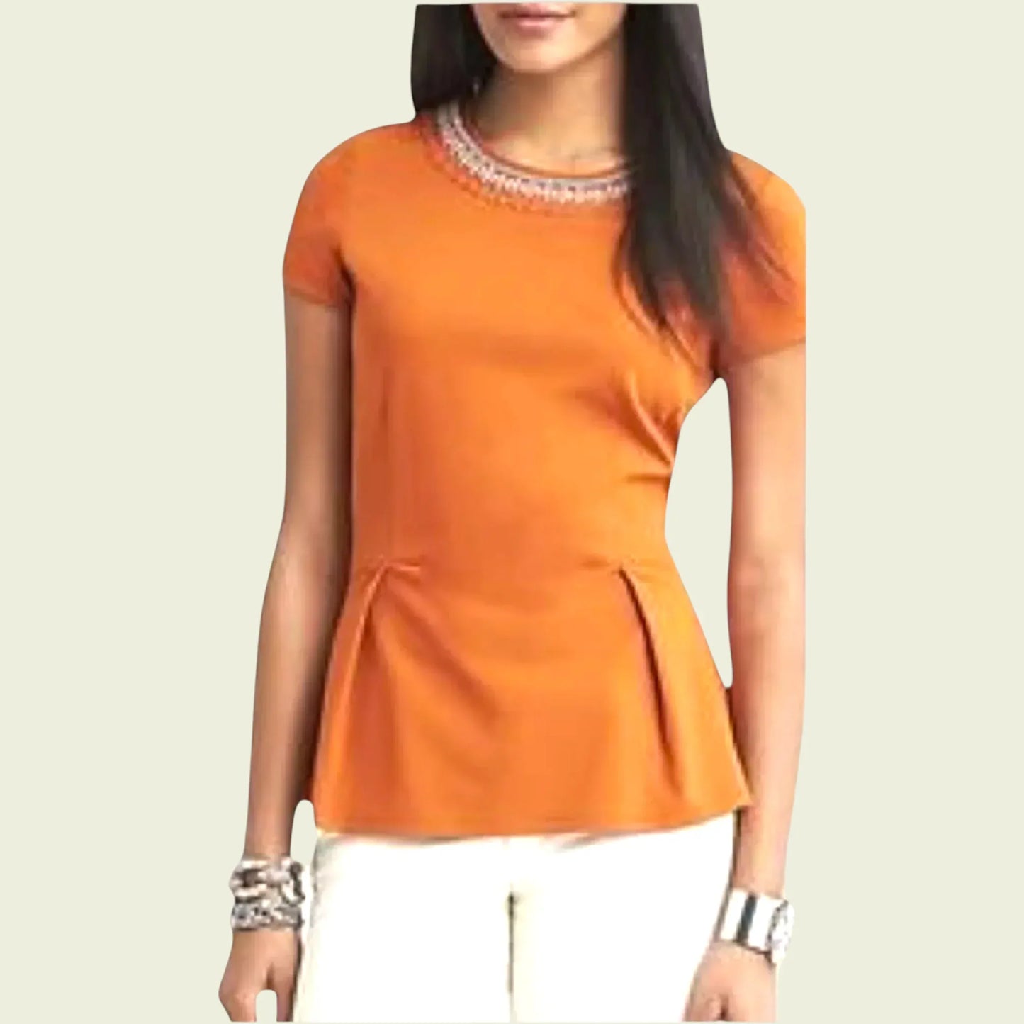 Banana Republic Womens Orange Embellished Pintuck Peplum Top UK 6 US 2 EU 34 - Timelessfashions