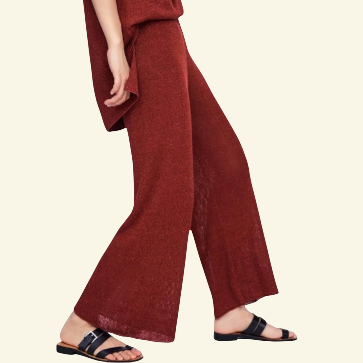 ZARA Rust Knit Linen Mix Wide Leg Culottes & Long Waistcoat UK 12 US 8 EU 40 - Timelessfashions