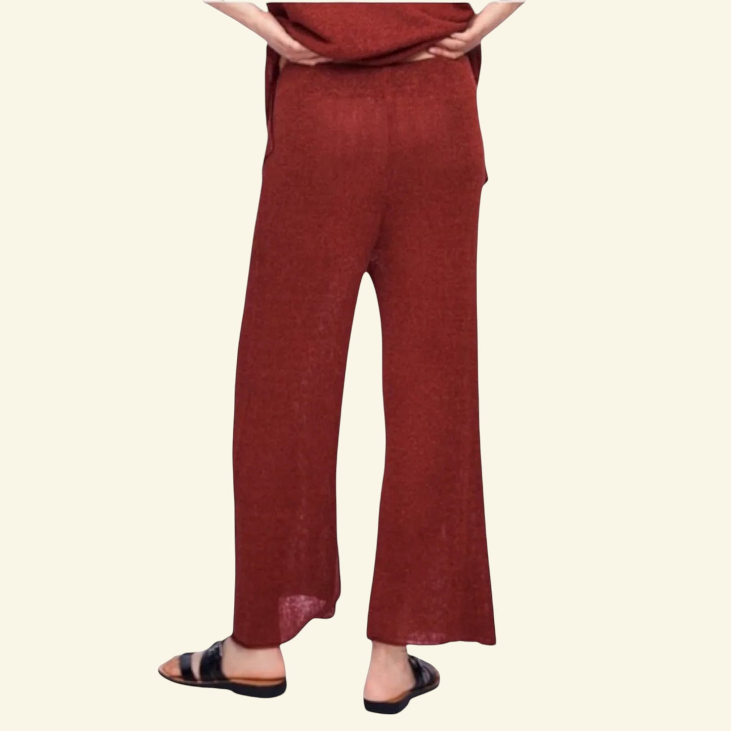 ZARA Rust Knit Linen Mix Wide Leg Culottes & Long Waistcoat UK 12 US 8 EU 40 - Timelessfashions
