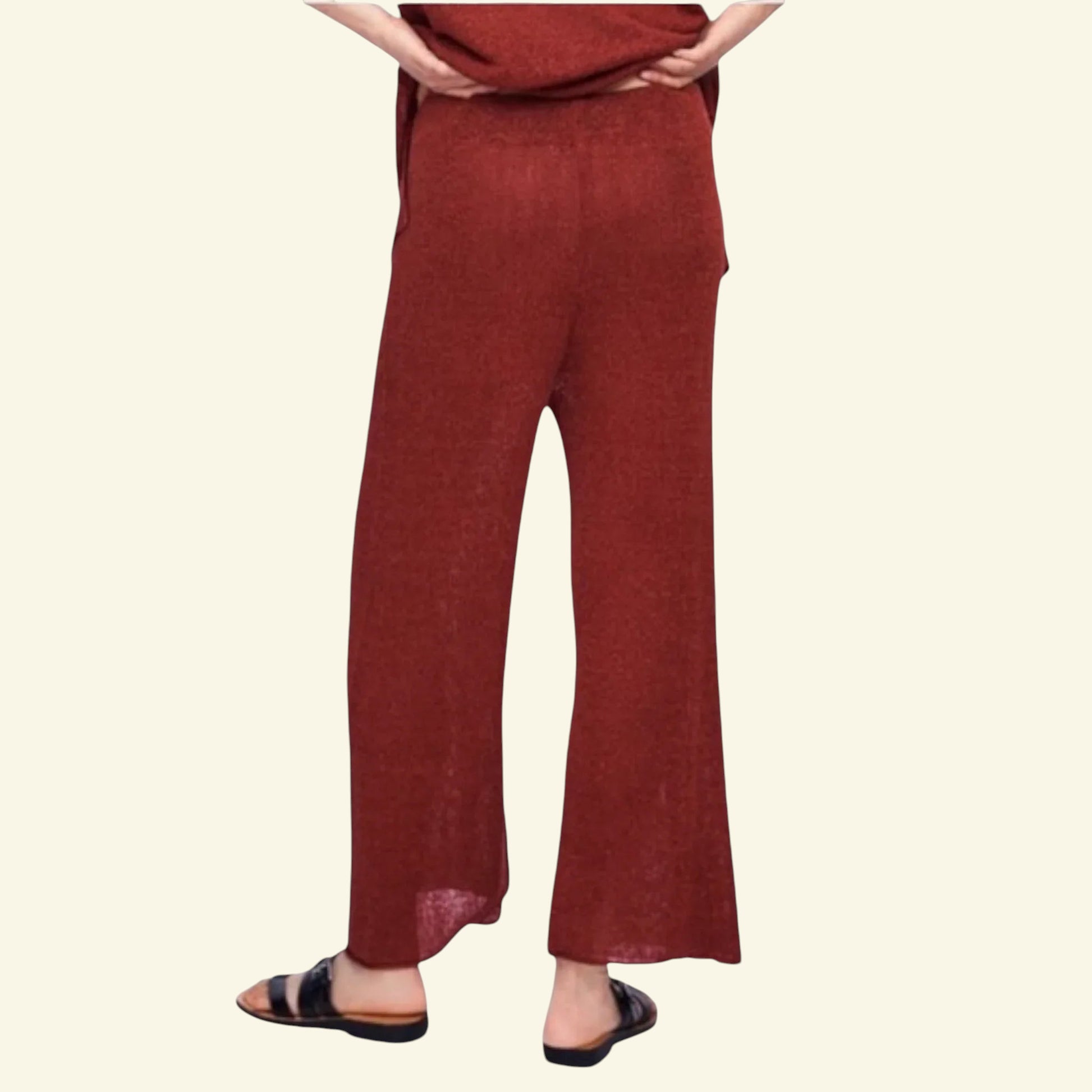 ZARA Rust Knit Linen Mix Wide Leg Culottes & Long Waistcoat UK 12 US 8 EU 40 - Timelessfashions