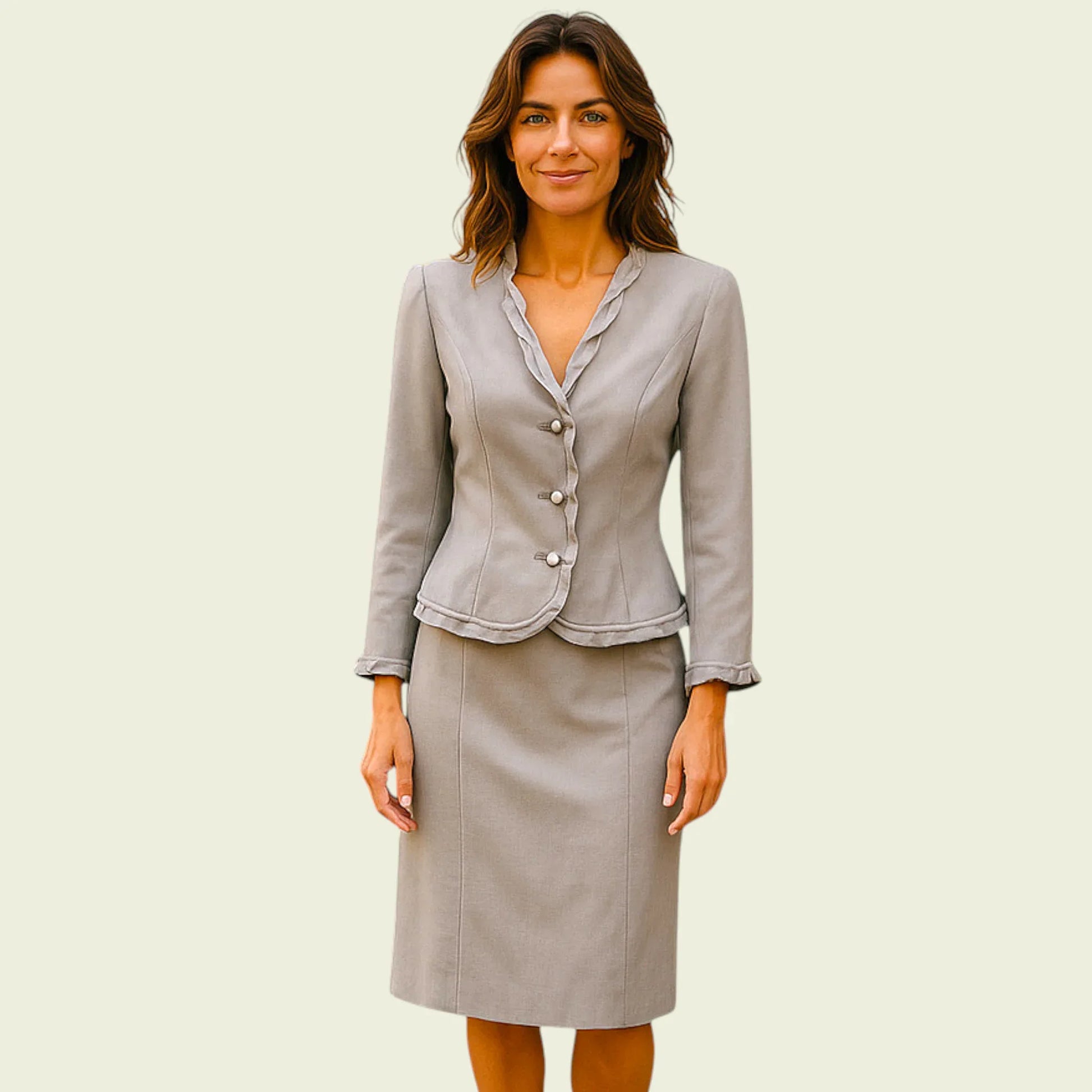 Medici Vintage Grey Silk Special Occasion Suit UK 10 US 6 EU 38 - Timelessfashions