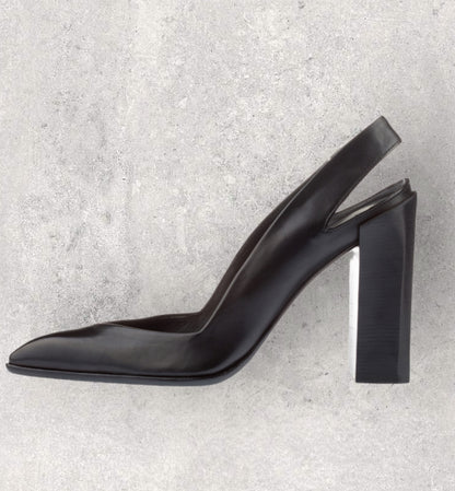Node Black Leather Slingback Court Shoes, Block Heel UK 7 US 9 EU 40 Timeless Fashions