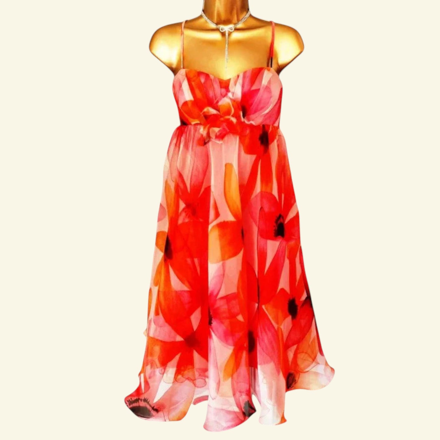 Peach & Orange Floral Silk Prom Dress UK 12 US 8 EU 40 - Timelessfashions