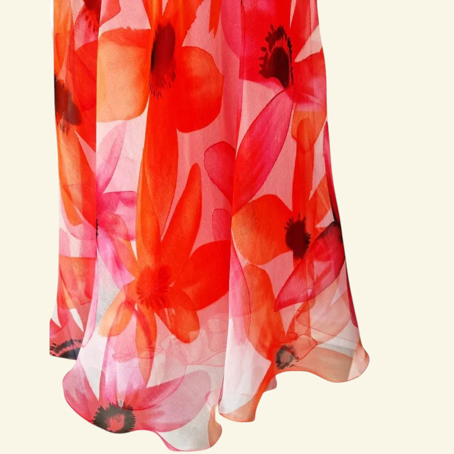 Peach & Orange Floral Silk Prom Dress UK 12 US 8 EU 40 - Timelessfashions