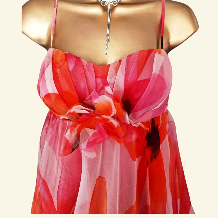 Peach & Orange Floral Silk Prom Dress UK 12 US 8 EU 40 - Timelessfashions
