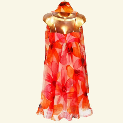 Peach & Orange Floral Silk Prom Dress UK 12 US 8 EU 40 - Timelessfashions