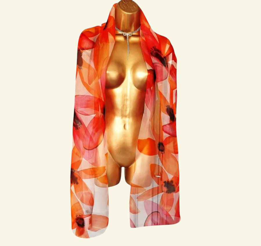 Peach & Orange Floral Silk Prom Dress UK 12 US 8 EU 40 - Timelessfashions