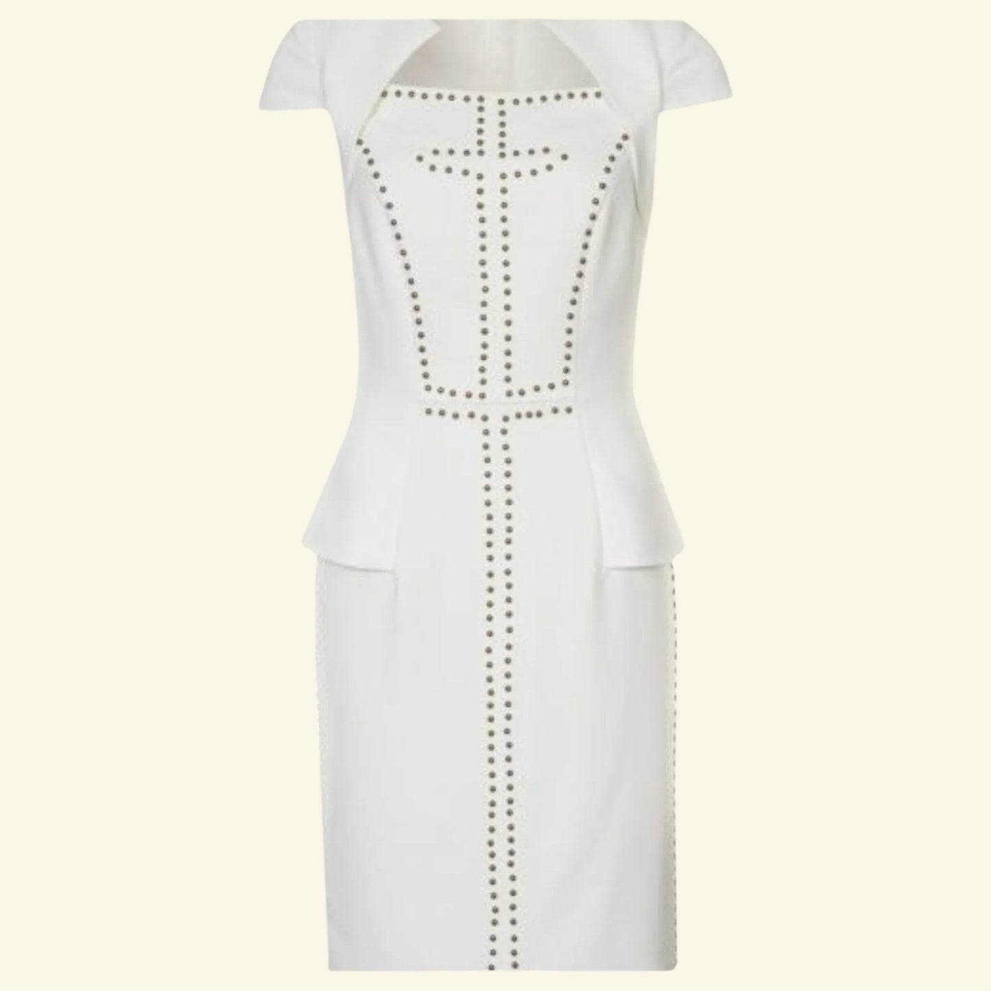 Bourne Ivory Studded Peplum Dress UK 10 US 6 EU 38 - Timelessfashions