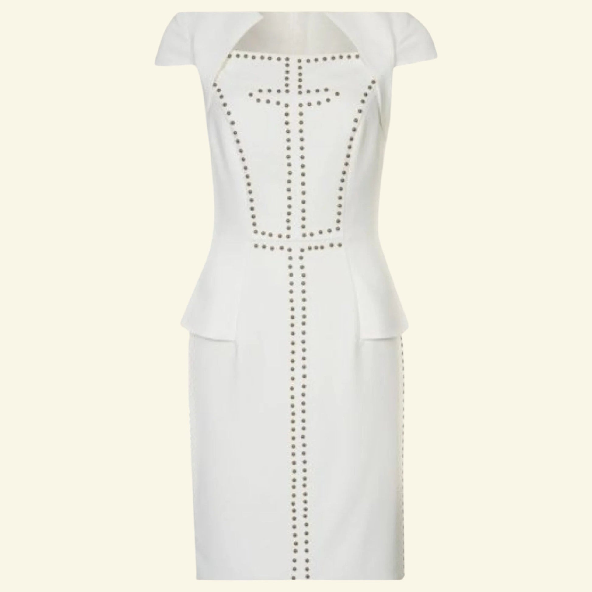 Bourne Ivory Studded Peplum Dress UK 10 US 6 EU 38 - Timelessfashions
