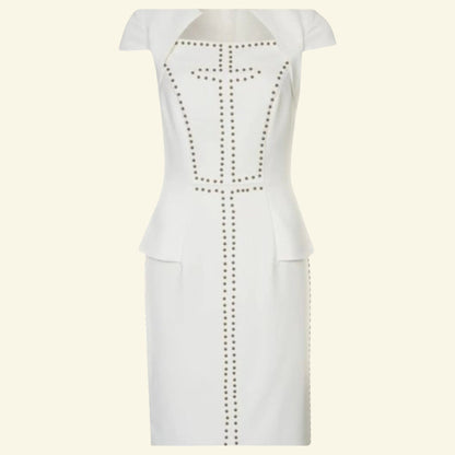 Bourne Ivory Studded Peplum Dress UK 10 US 6 EU 38 - Timelessfashions