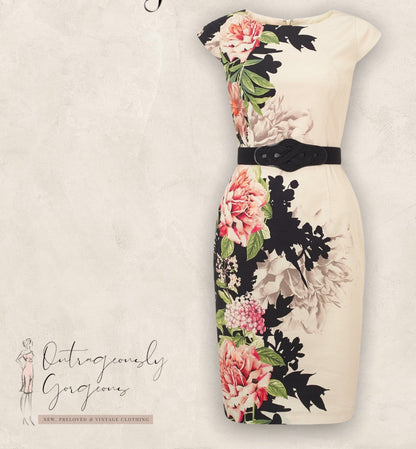 Phase Eight Arum Cream Floral Placement Dress, UK 8 RRP £130 Timeless Fashions
