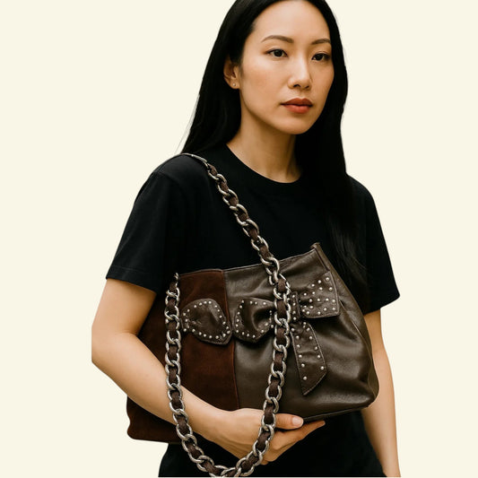 Beverly Feldman for Russell & Bromley Vintage Brown Suede & Satin Handbag - Timelessfashions
