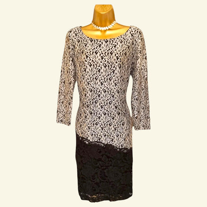 Antonio Melani Vintage Black & Silver Lace Overlay Midi Dress UK 14 US 10 EU 42 IT 46 - Timelessfashions