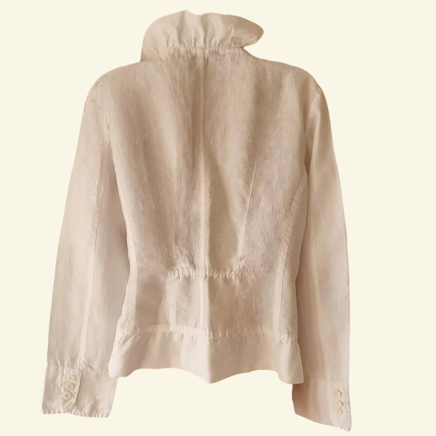STILLS Womens White Linen & Satin Ruffle Blouse UK 12 US 8 EU 40 - Timelessfashions