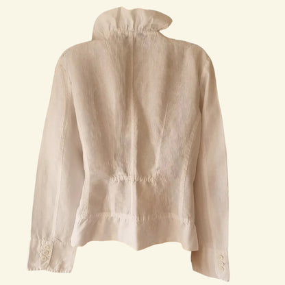 STILLS Womens White Linen & Satin Ruffle Blouse UK 12 US 8 EU 40 - Timelessfashions