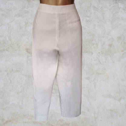 Pomodoro White Cotton Cropped Stretch Trousers UK 18 US 14 EU 46 IT 50 Timeless Fashions